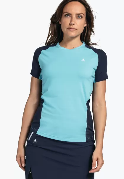 Magasin En Ligne Bleu Schöffel T-Shirt Hybride Avec Dos Respirant Femme T-Shirts / Polos