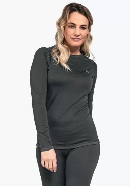 Femme Sous-Vêtements Schöffel Fonctionnel T-Shirt À Manches Longues En Laine Mérinos Moderne Noir