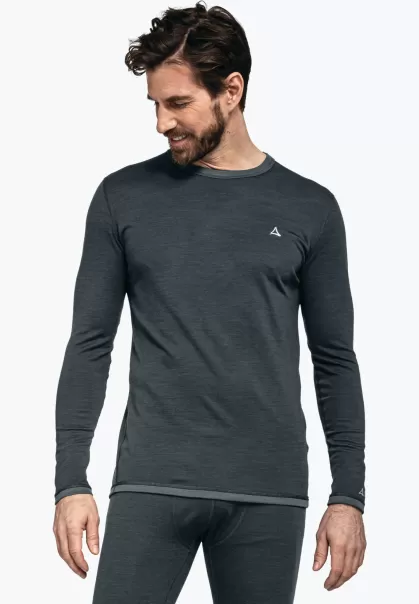 Schöffel T-Shirt Long En Mérinos Avec Régulation Climatique Fort Noir Sous-Vêtements Homme